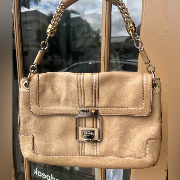 Coach Beige Leather Shoulder Bag with Gold Accents - Picture 1 of 5